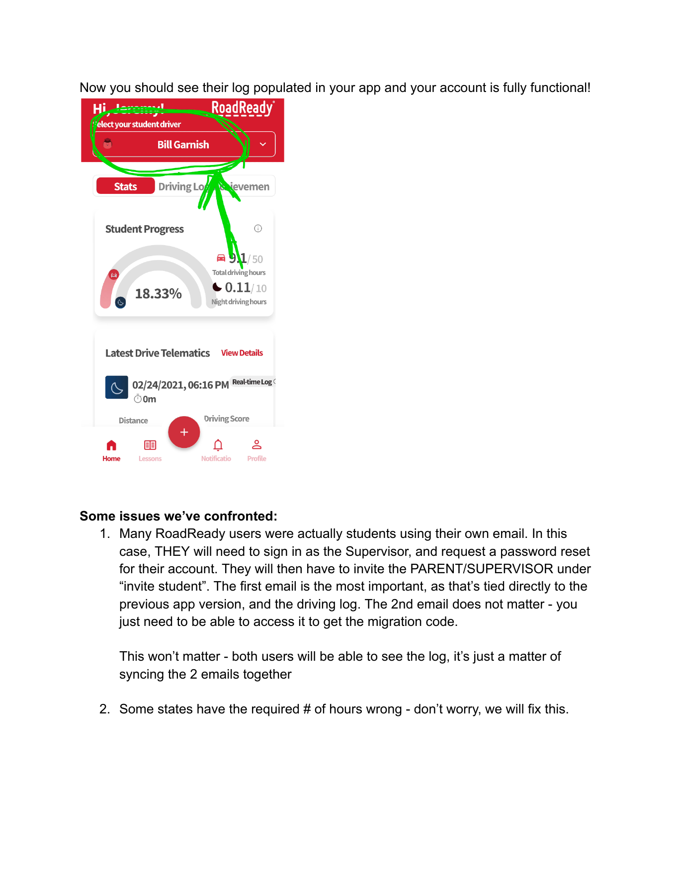 Restoring Your RoadReady Account instructions page 5