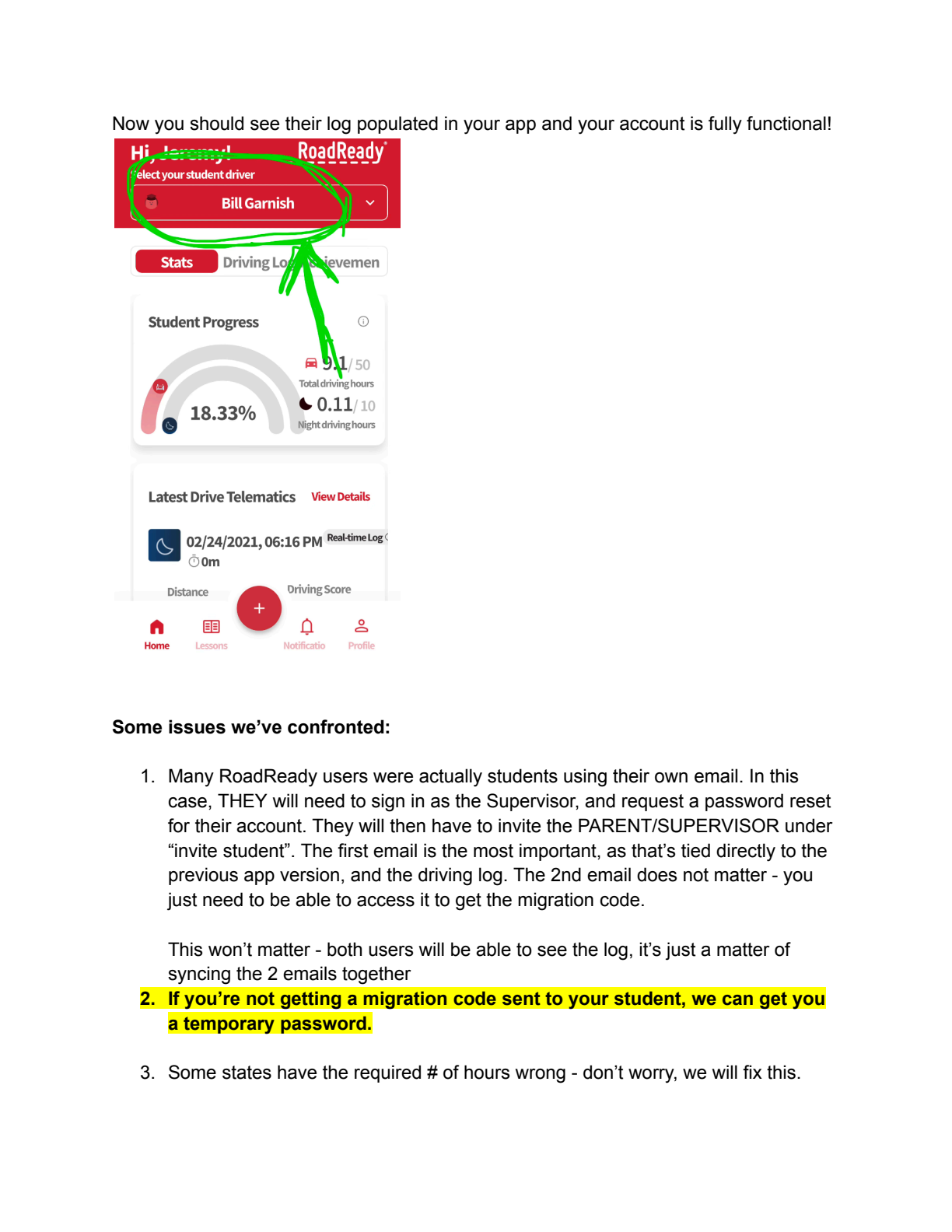 Restoring Your RoadReady Account instructions page 5
