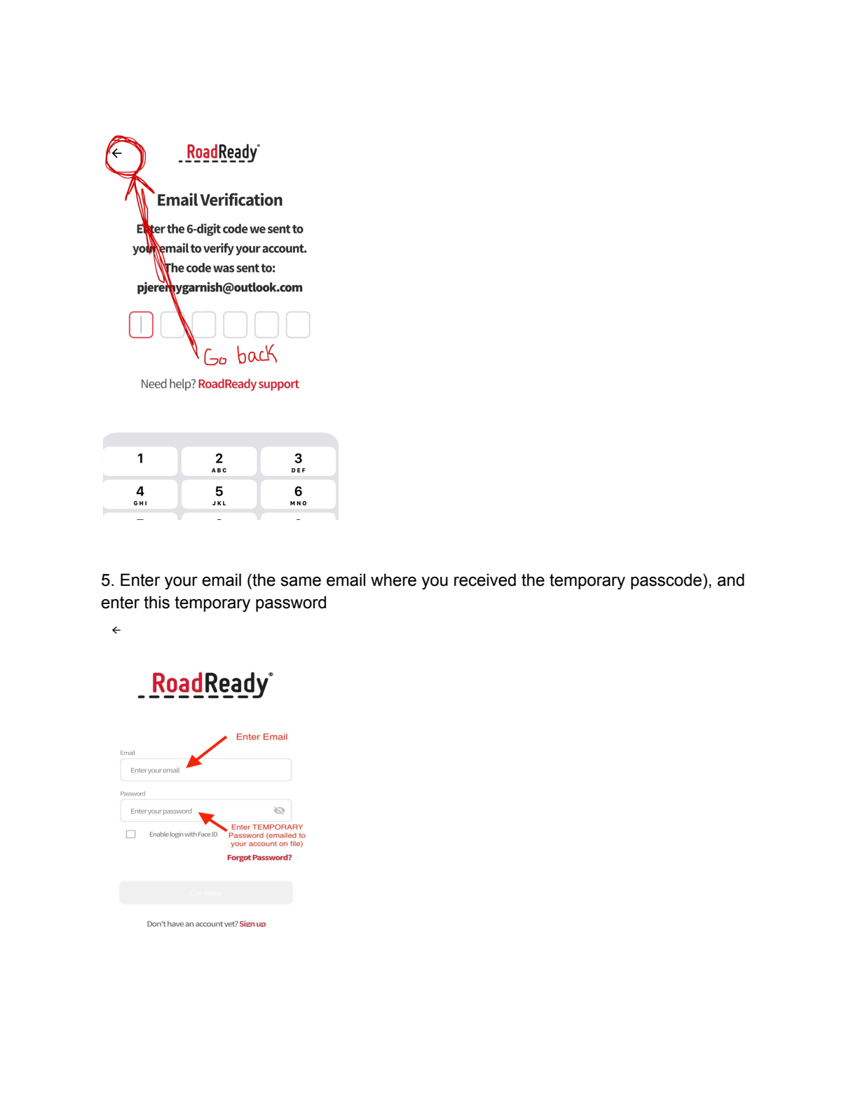 Restoring Your RoadReady Account instructions page 2