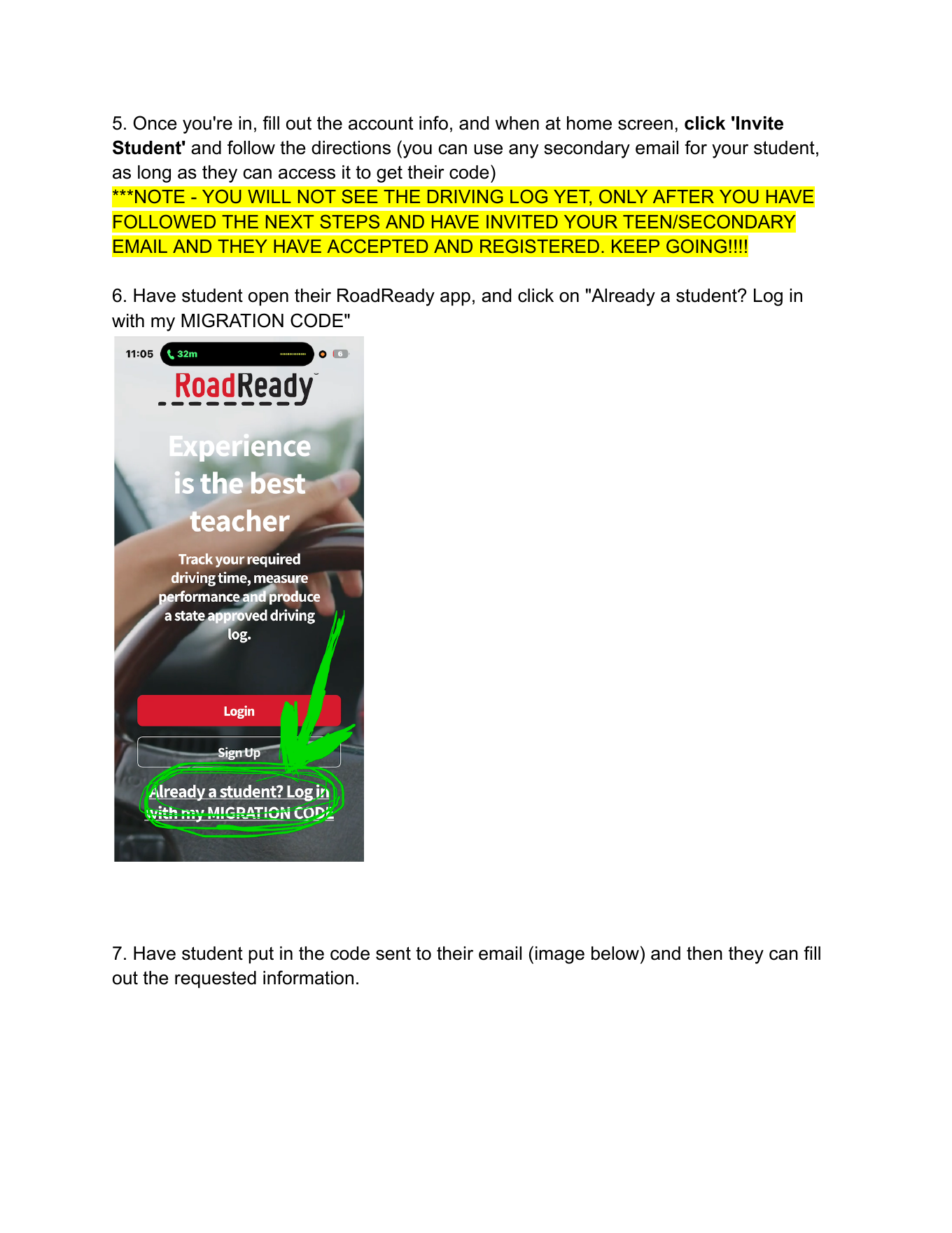 Restoring Your RoadReady Account instructions page 3