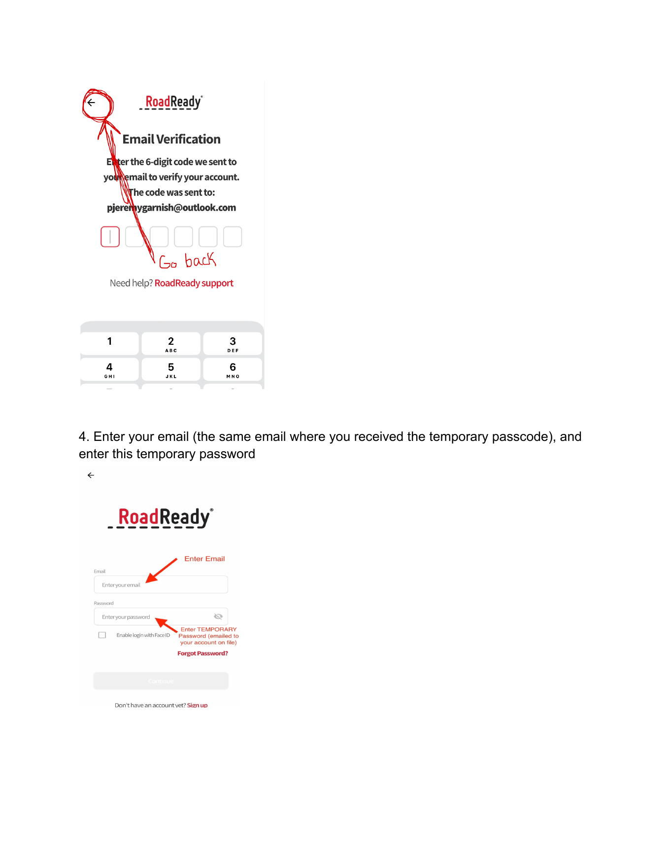 Restoring Your RoadReady Account instructions page 2